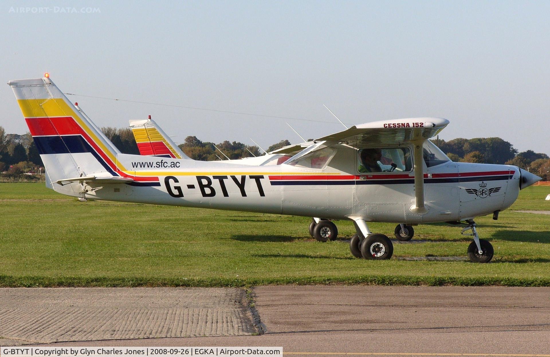 G-BTYT, 1978 Cessna 152 C/N 152-80455, Just started up after going through the preliminaries for another training flight. Previously N24931. Owned by Cristal Air Ltd. Operated by Sussex Flying Club Ltd.