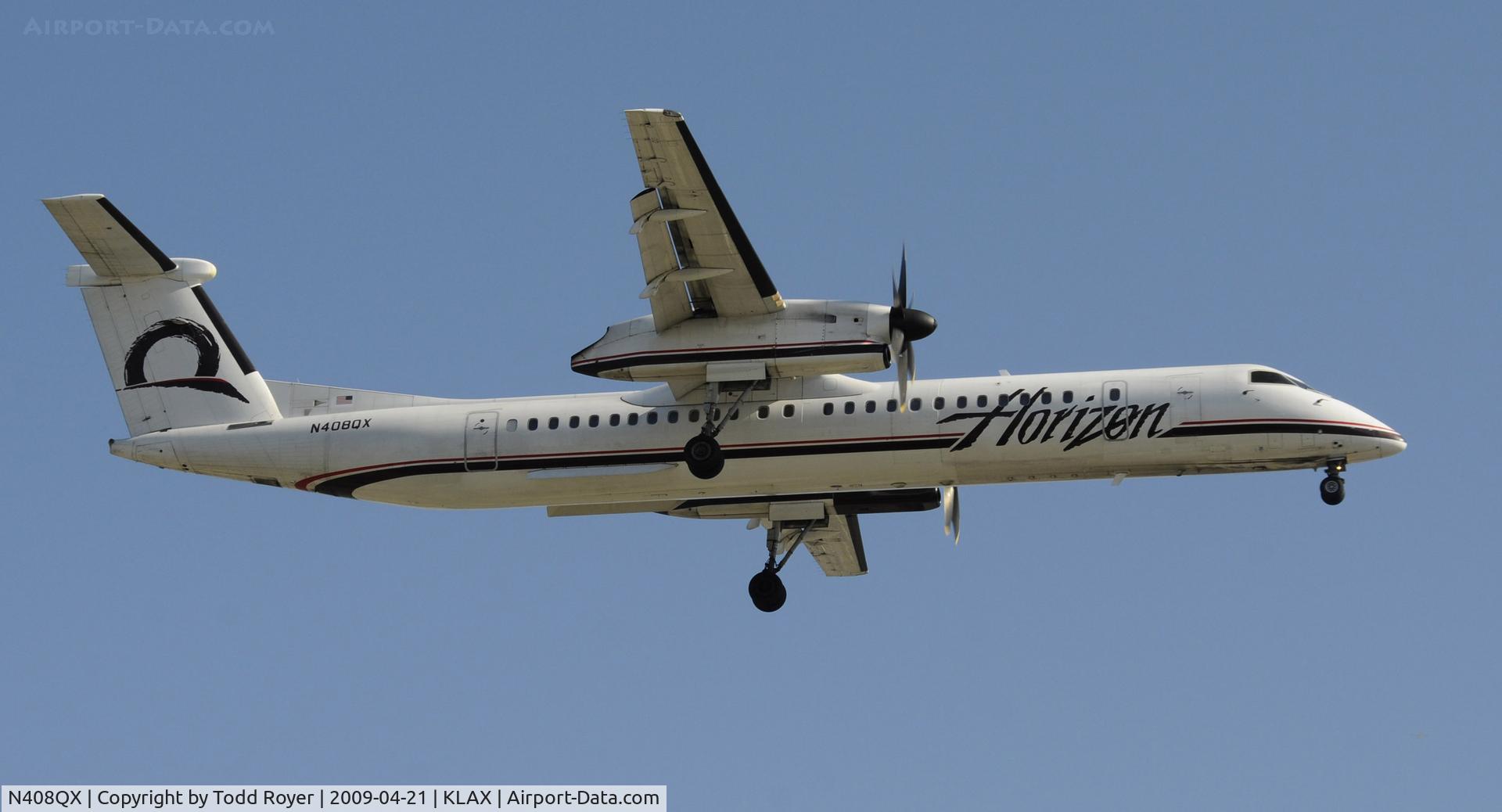 N408QX, 2001 De Havilland Canada DHC-8-402 Dash 8 C/N 4050, Landing 24R at LAX