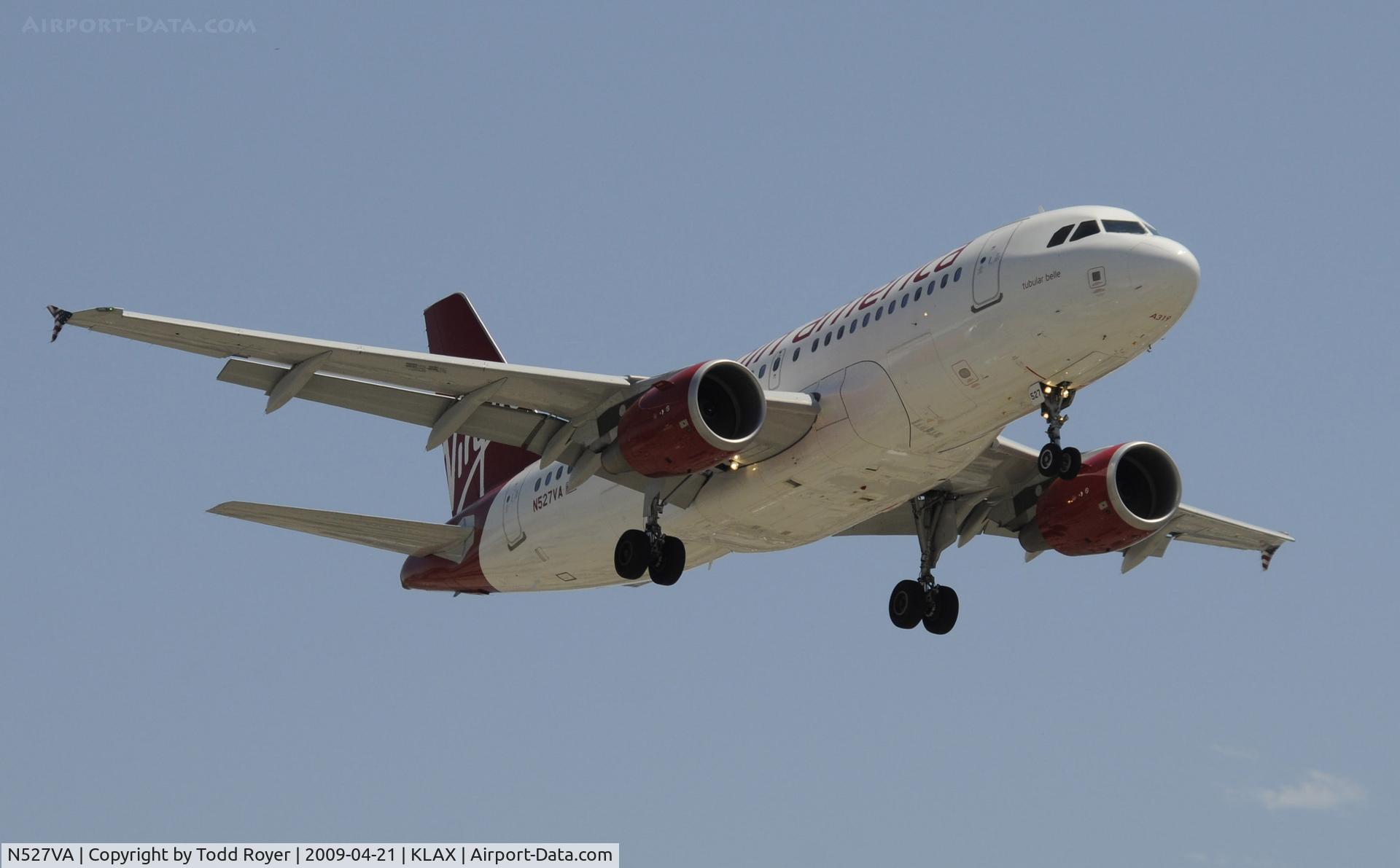 N527VA, 2008 Airbus A319-112 C/N 3417, Landing 24R at LAX