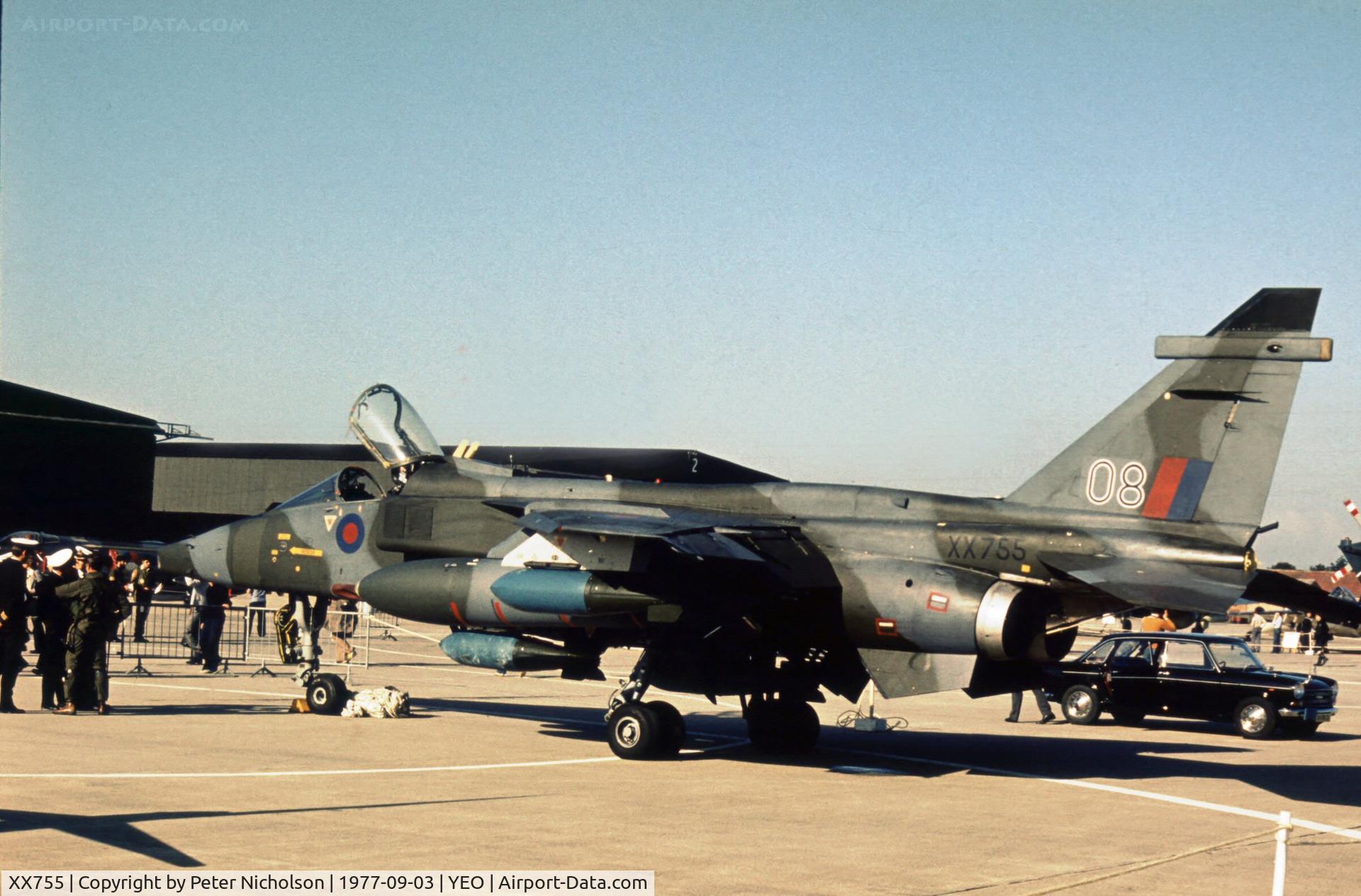 XX755, 1975 Sepecat Jaguar GR.1 C/N S.52, Jaguar GR.1 of 226 Operational Conversion Unit at the 1977 RNAS Yeovilton Air Day.