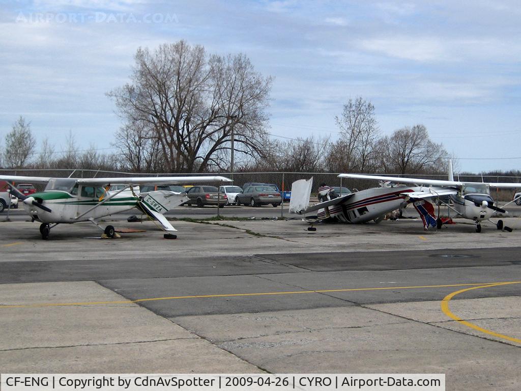 CF-ENG, 1966 Piper PA-32-260 Cherokee Six C/N 32-675, F0 Tornado roared thru CYRO flipping this aircraft about 150 feet, landed upside down between two flying club Cessna 172's (C-GWZA & C-GPHV).  GWZA is a write-off and GPHV suffered minor damage.
