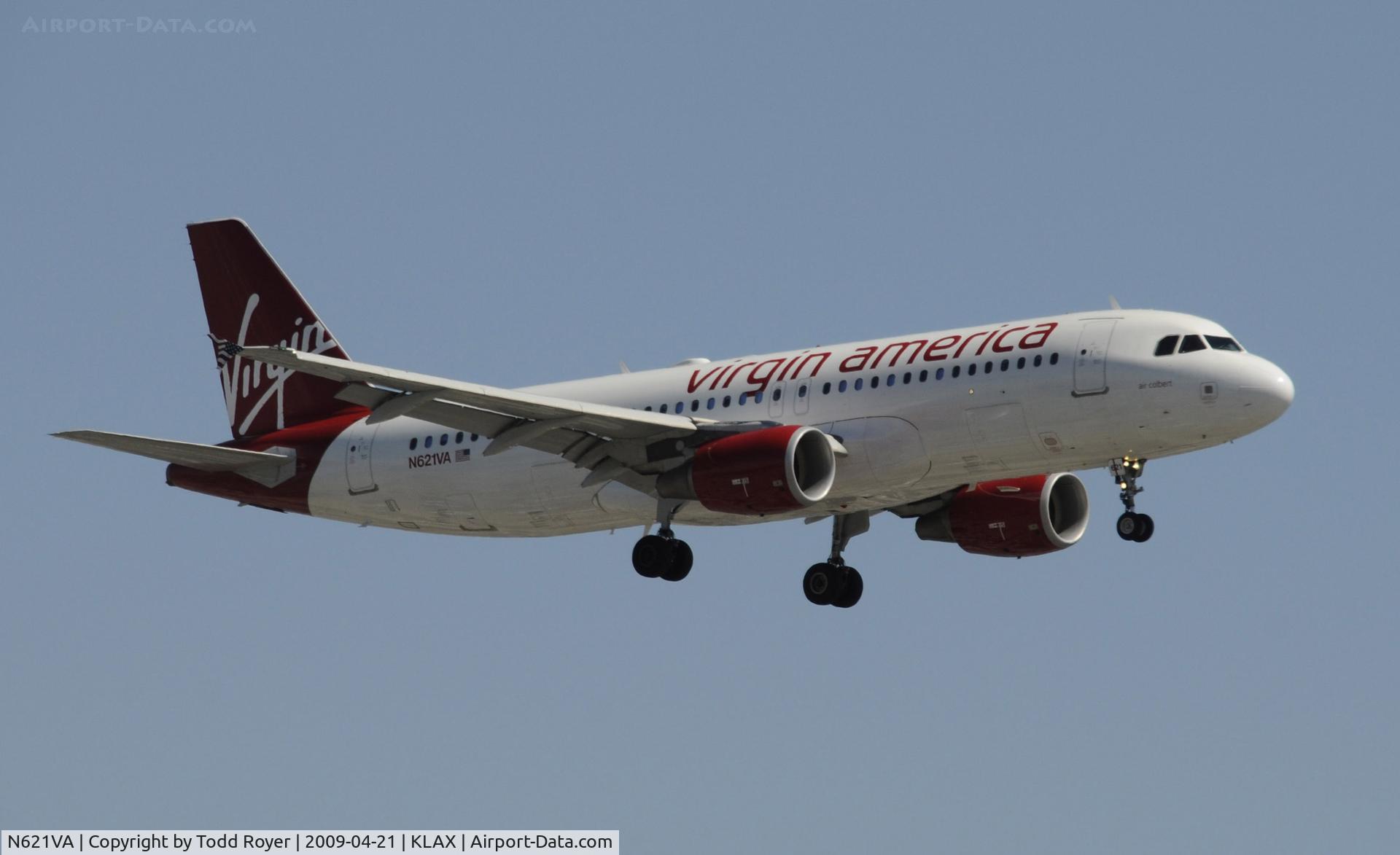 N621VA, 2005 Airbus A320-214 C/N 2616, Landing 24L at LAX