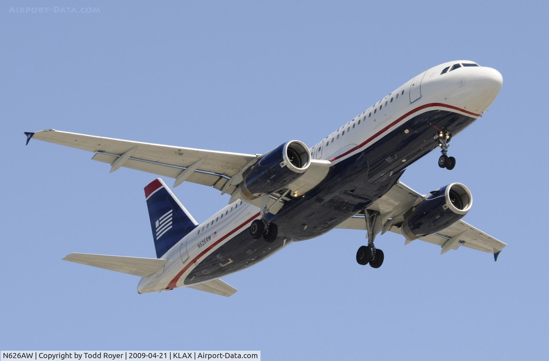 N626AW, 1989 Airbus A320-231 C/N 65, Landing 24R at LAX
