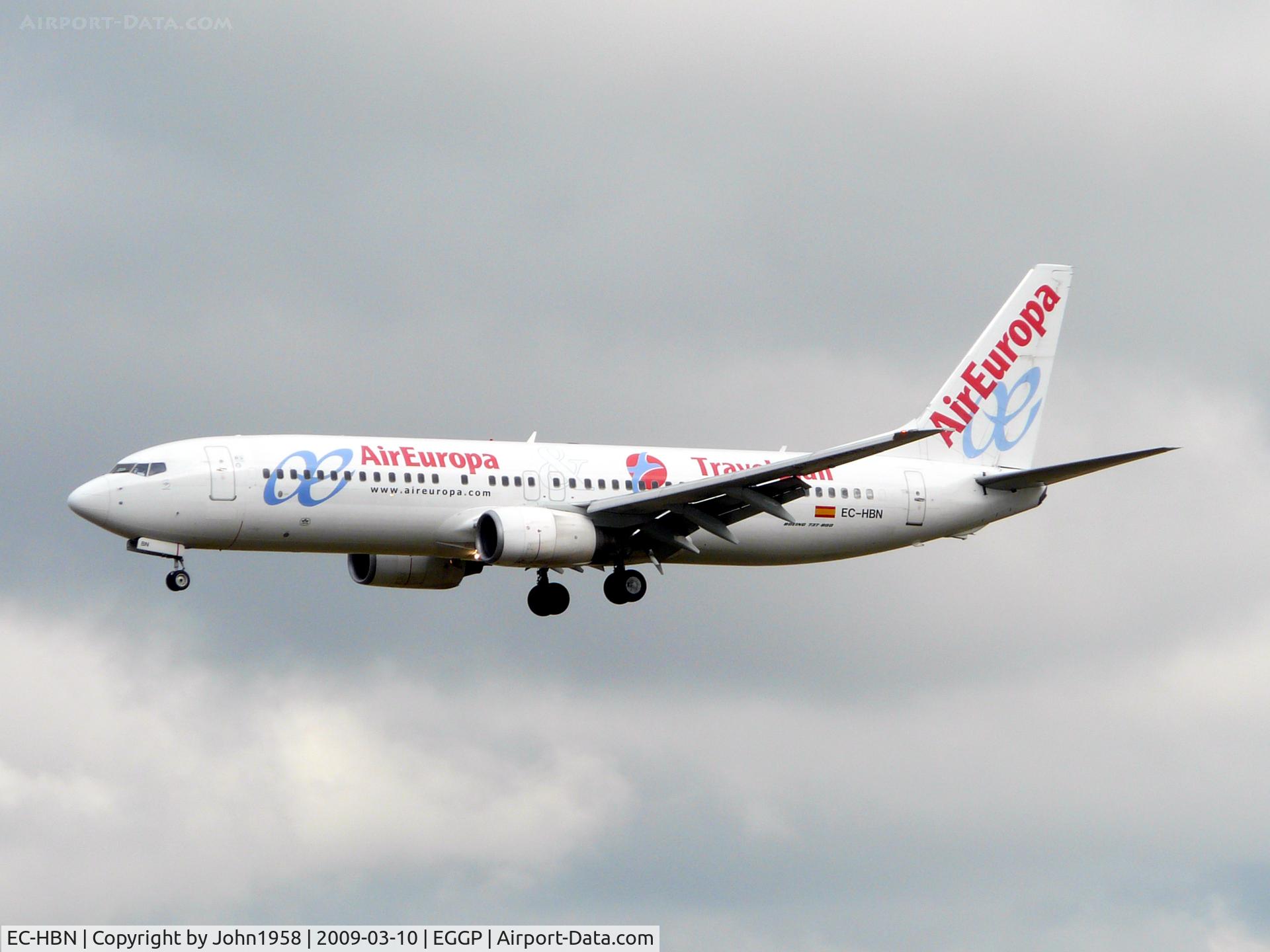 EC-HBN, 1999 Boeing 737-85P C/N 28383, About to land at Liverpool, bringing in football supporters