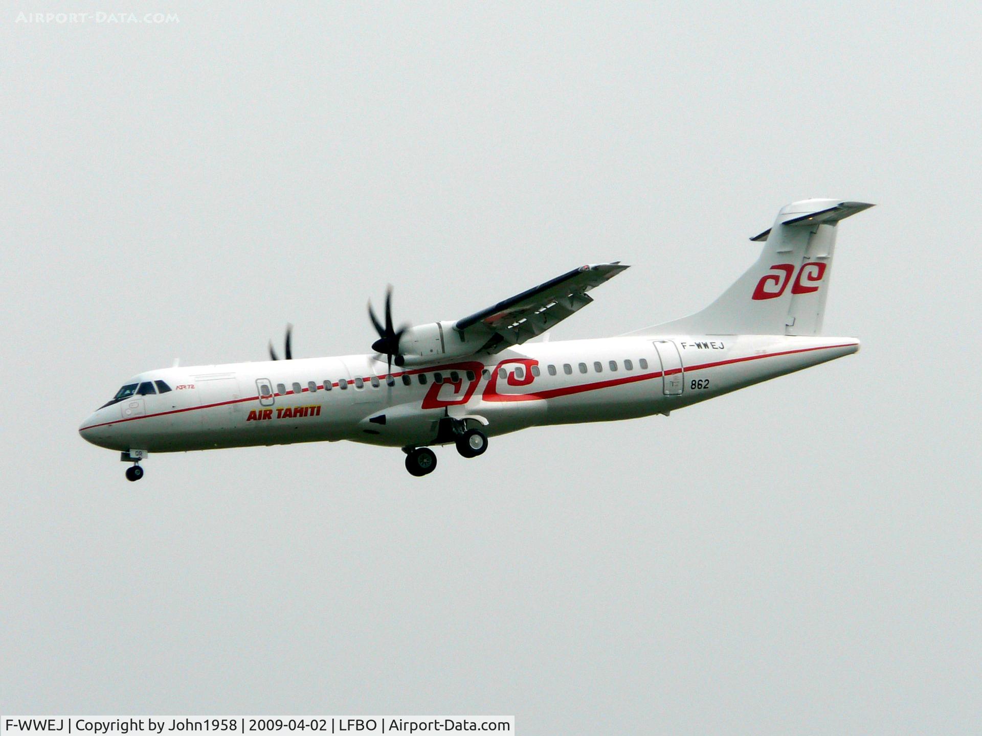 F-WWEJ, 2009 ATR 72-212A C/N 862, ATR-72, msn 862, to become F-OIQR of Air Tahiti, about to land at TLS
