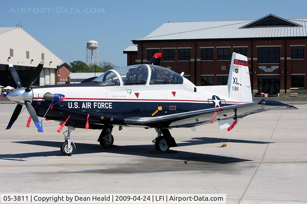 05-3811, 2005 Raytheon T-6A Texan II C/N PT-366, USAF 2005 Raytheon Aircraft Co T-6A Texan II 05-3811 on static display at Airpower Over Hampton Roads 2009.