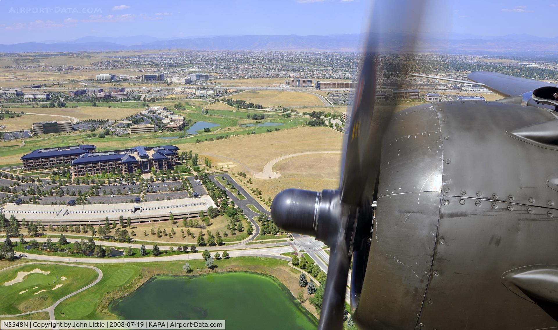 N5548N, 1943 North American B-25H Mitchell C/N 98-21107, Climb out over South East Denver