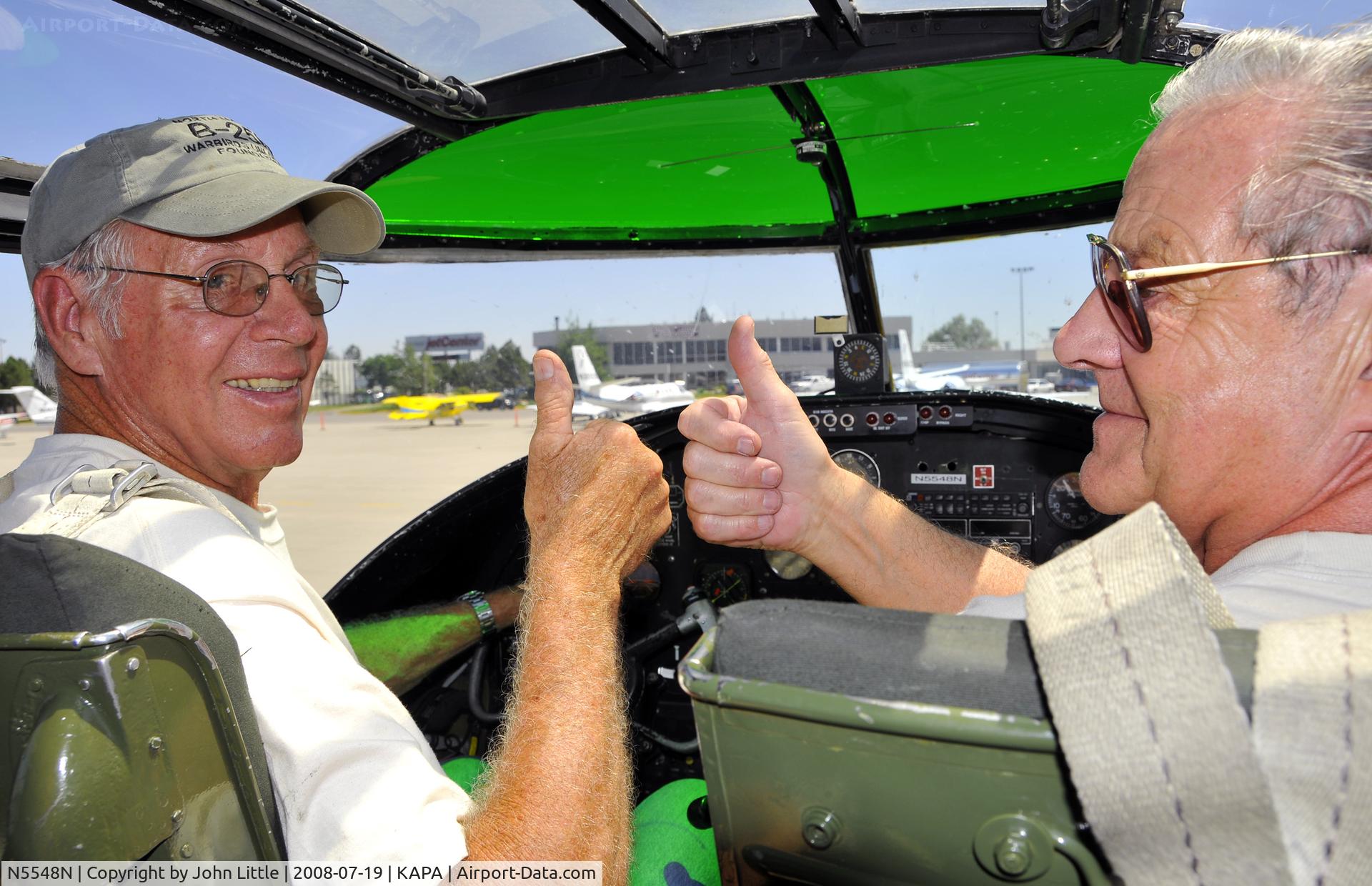 N5548N, 1943 North American B-25H Mitchell C/N 98-21107, A great flight, two thumbs up from Mr. Dick Jones and our esteemed co-pilot for a perfect day's flight