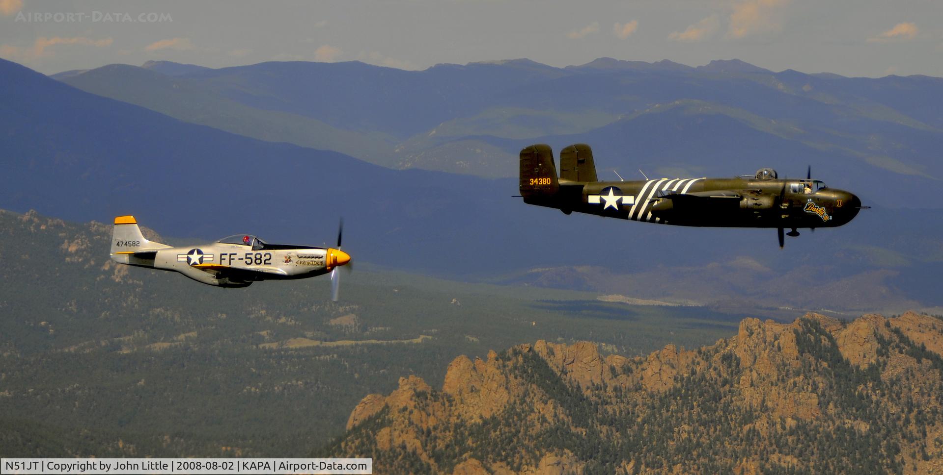 N51JT, 1946 North American P-51D Mustang C/N 122-41122 (44-74582), Air to Air P-51 and B-25H Formation over the Rockies
