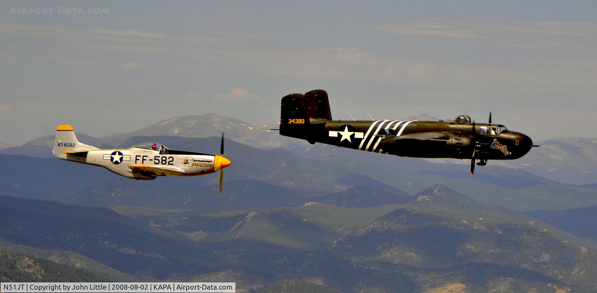 N51JT, 1946 North American P-51D Mustang C/N 122-41122 (44-74582), Air to Air P-51 and B-25H Over the Rockies
