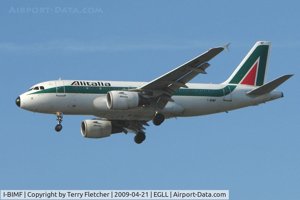 I-BIMF, 2003 Airbus A319-112 C/N 2083, Alitalia A319 on approach to London Heathrow