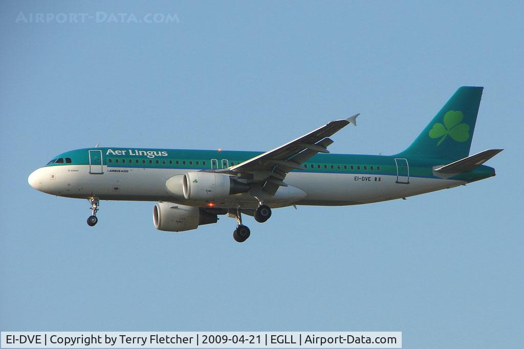 EI-DVE, 2007 Airbus A320-214 C/N 3219, Aer Lingus A320 on approach to London Heathrow