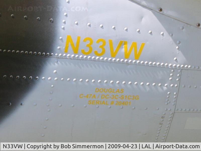 N33VW, 1943 Douglas DC3C-S1C3G (C-47A) C/N 20401, Tail detail.  Sun N Fun 2009 - Lakeland, Florida