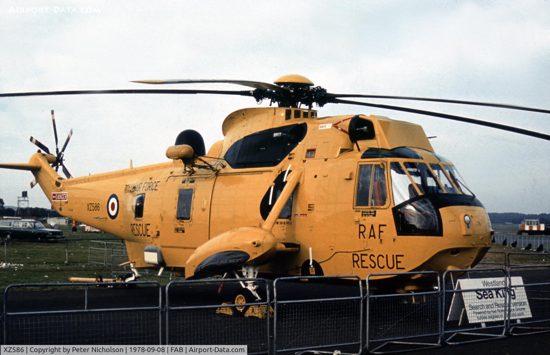 XZ586, 1977 Westland Sea King HAR.3 C/N WA852, Sea King HAR.3 in the static park at the 1978 Farnborough Airshow.