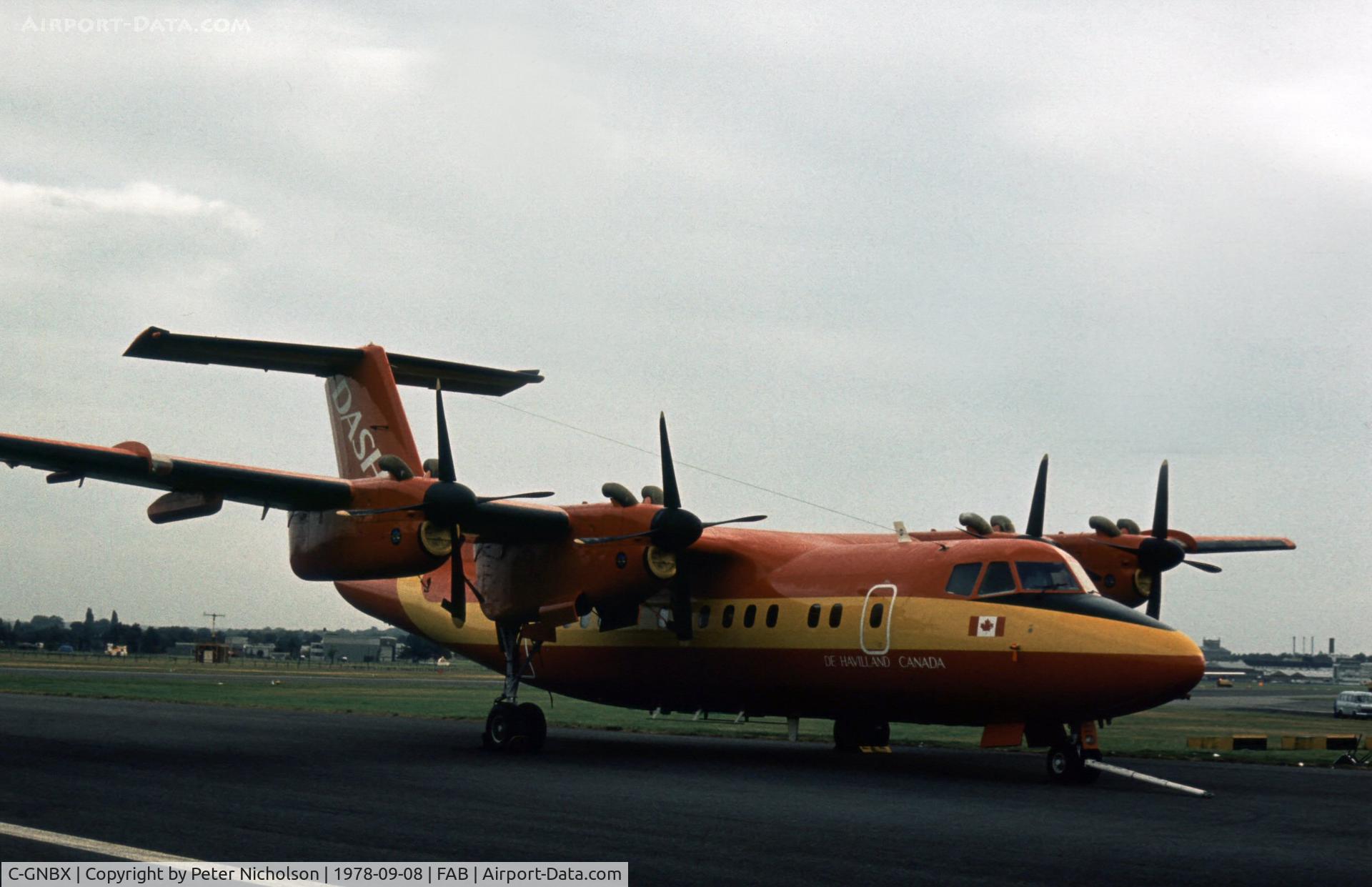 C-GNBX, 1975 De Havilland Canada DHC-7-100 Dash 7 C/N 0001, Dash Seven prototype at the 1978 Farnborough Airshow.