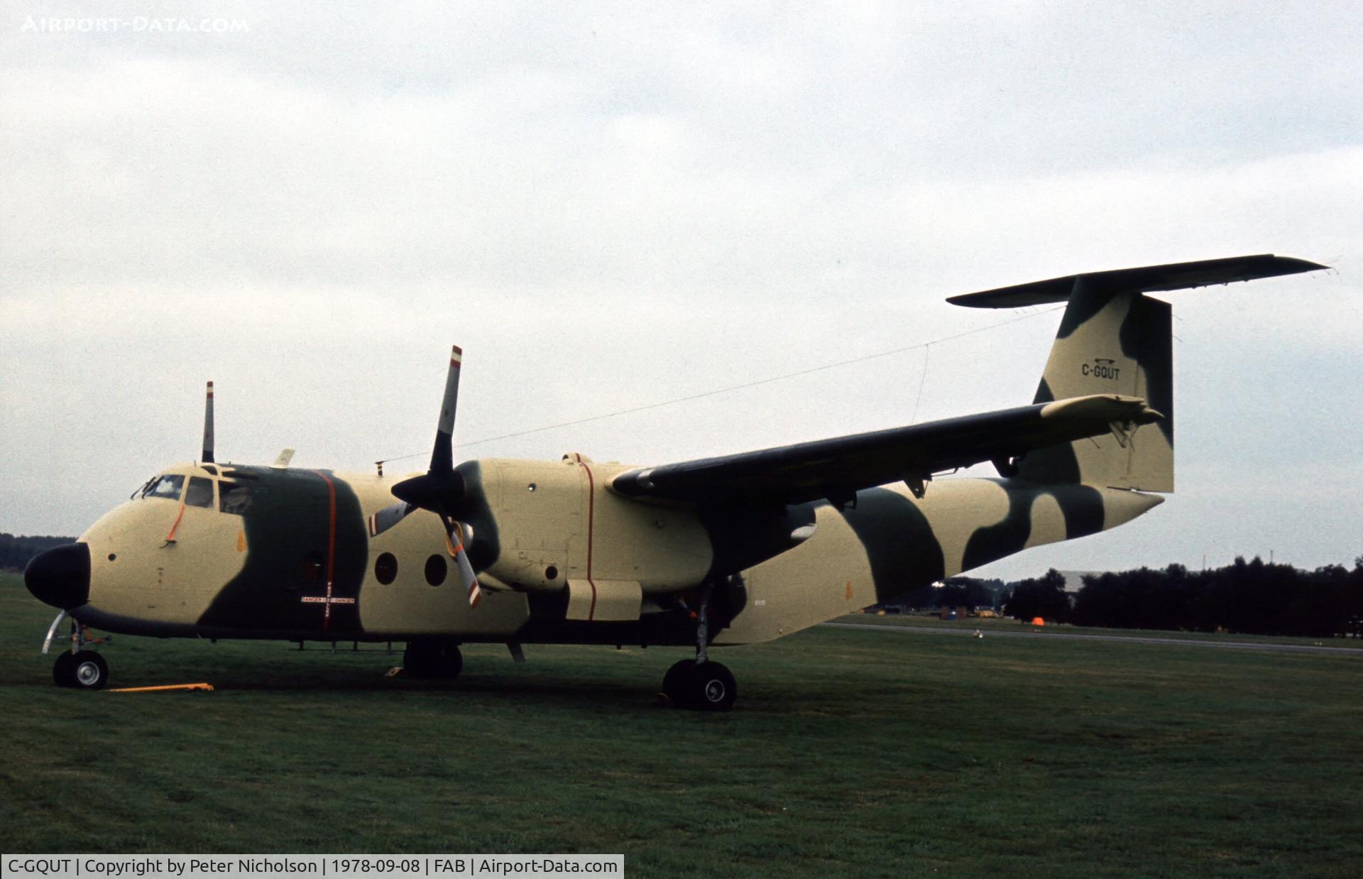 C-GQUT, 1978 De Havilland Canada DHC-5D Buffalo C/N 87, DHC-5D Buffalo at the 1978 Farnborough Airshow later to serve with the Sudanese Air Force.
