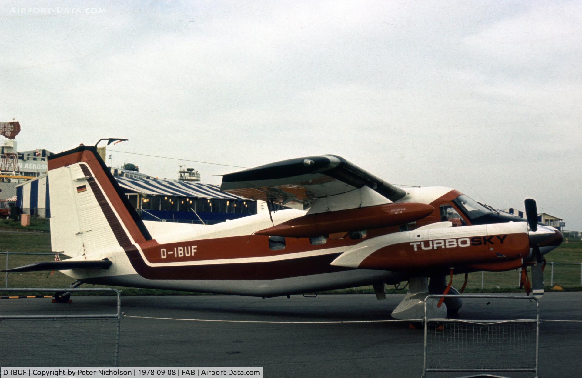 D-IBUF, 1978 Dornier Do-28D-2 Turbo Skyservant C/N 4302, Turboprop version of the Skyservant on display at the 1978 Farnborough Airshow.
