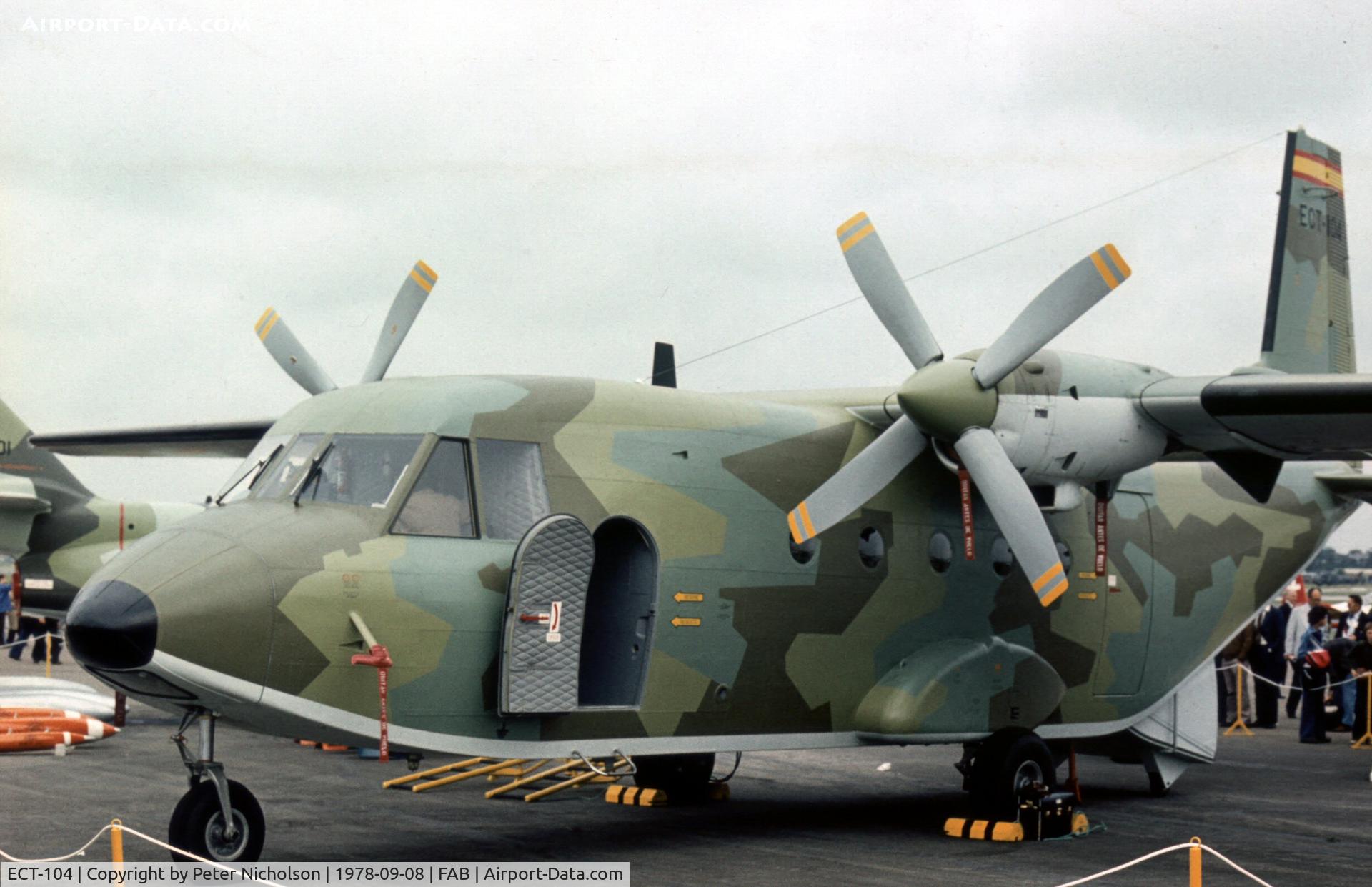 ECT-104, CASA C-212-200 Aviocar C/N 139, Another view of the Series 200 Aviocar at the 1978 Farnborough Airshow.