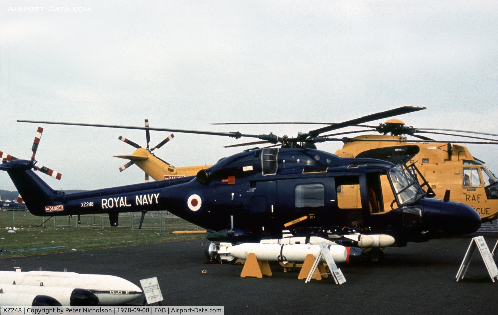 XZ248, 1978 Westland Lynx HAS.2 C/N 080, Lynx HAS.2 at the 1978 Farnborough Airshow.
