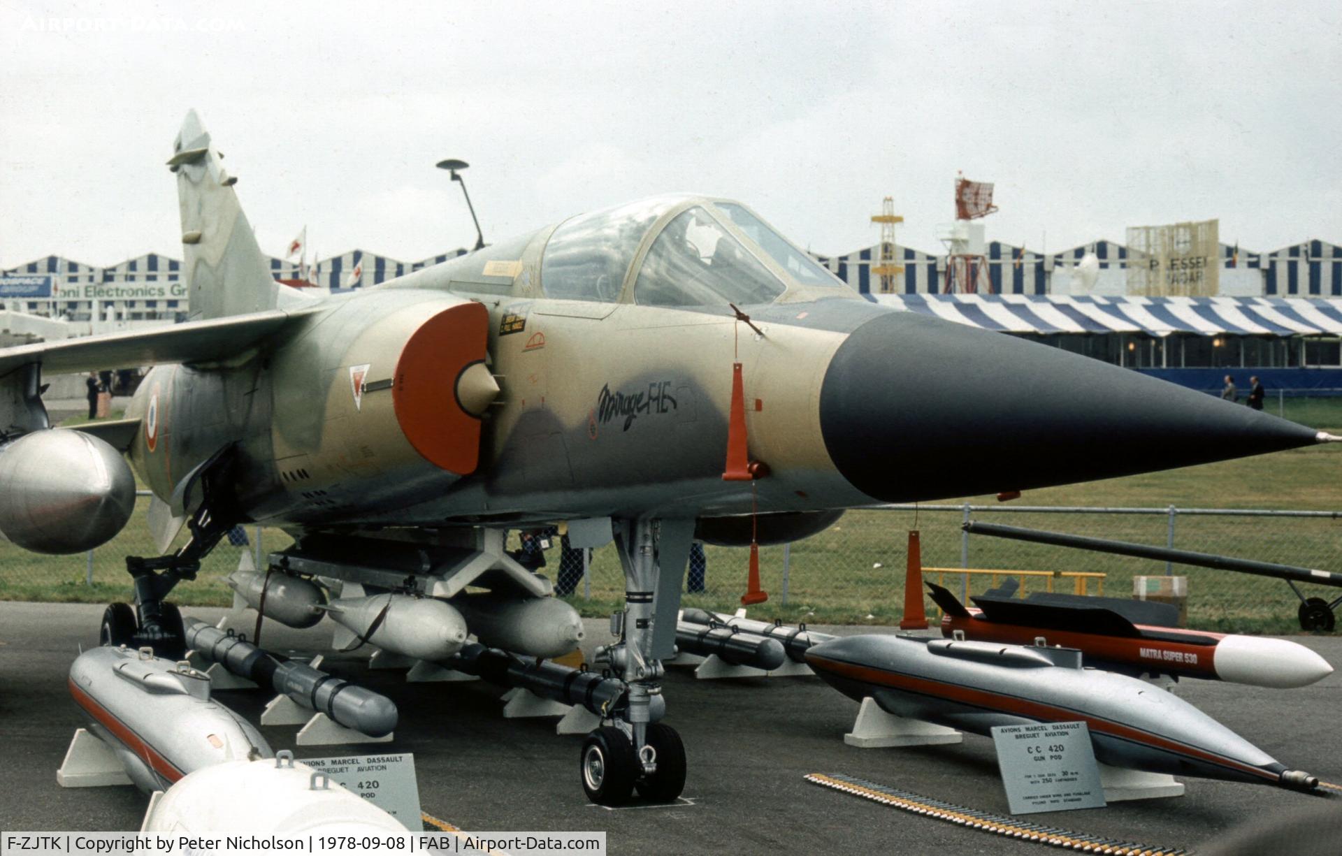 F-ZJTK, Dassault Mirage F.1E C/N 5, Mirage F.1E in the static park at the 1978 Farnborough Airshow.