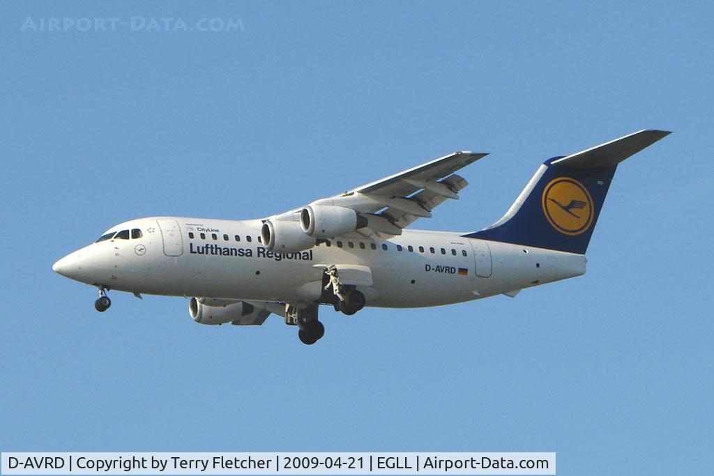 D-AVRD, 1995 British Aerospace Avro 146-RJ85 C/N E.2257, Lufthansa RJ85 on approach to London Heathrow