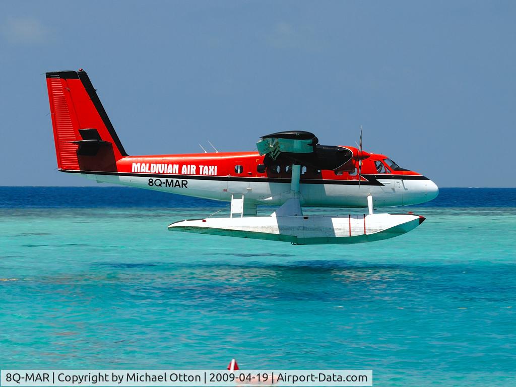 8Q-MAR, 1973 De Havilland Canada DHC-6-300 Twin Otter C/N 382, Landing at Velidhu Island, Maldives