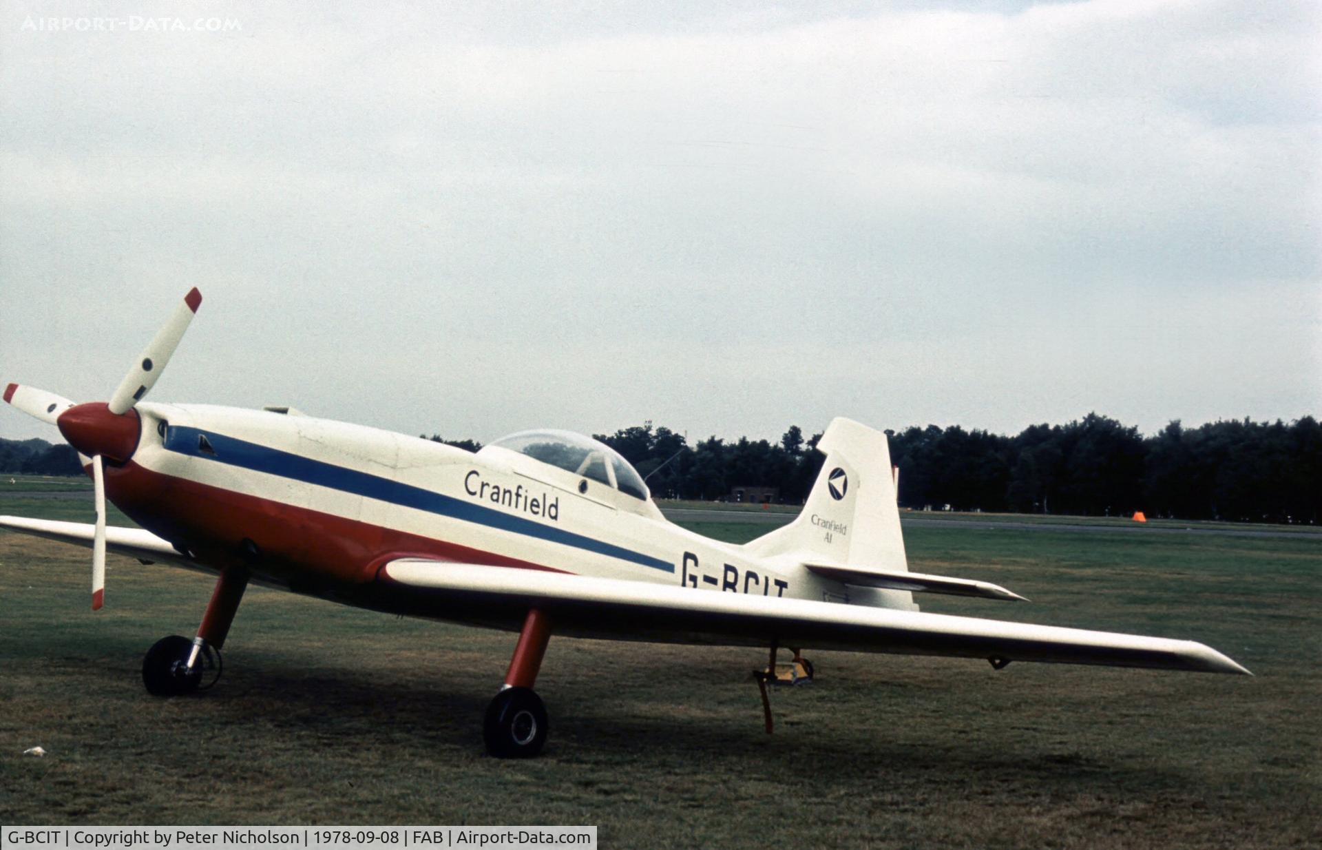 G-BCIT, 1976 Cranfield A.1 C/N 001, Cranfield A.1 aerobatic prototype on display at the 1978 Farnborough Airshow.