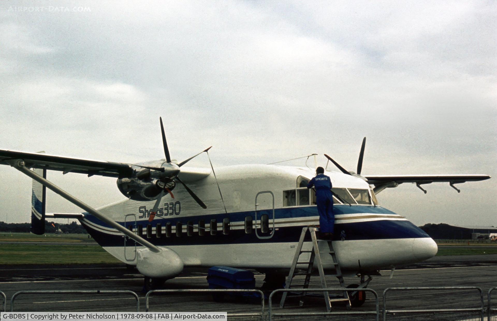 G-BDBS, 1975 Short 330 C/N SH.3001, Shorts 330 company demonstrator at the 1978 Farnborough Airshow.