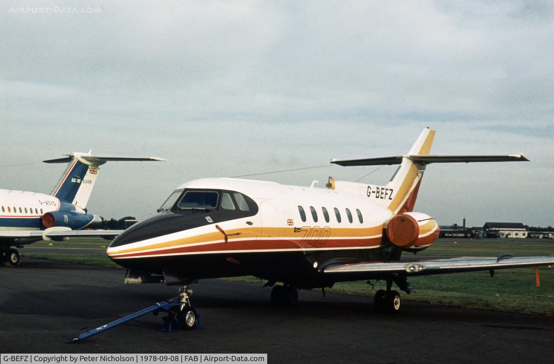 G-BEFZ, 1976 Hawker Siddeley HS.125 Series 700B C/N 257001, The first production Series 700 125 was on display at the 1978 Farnborough Airshow.