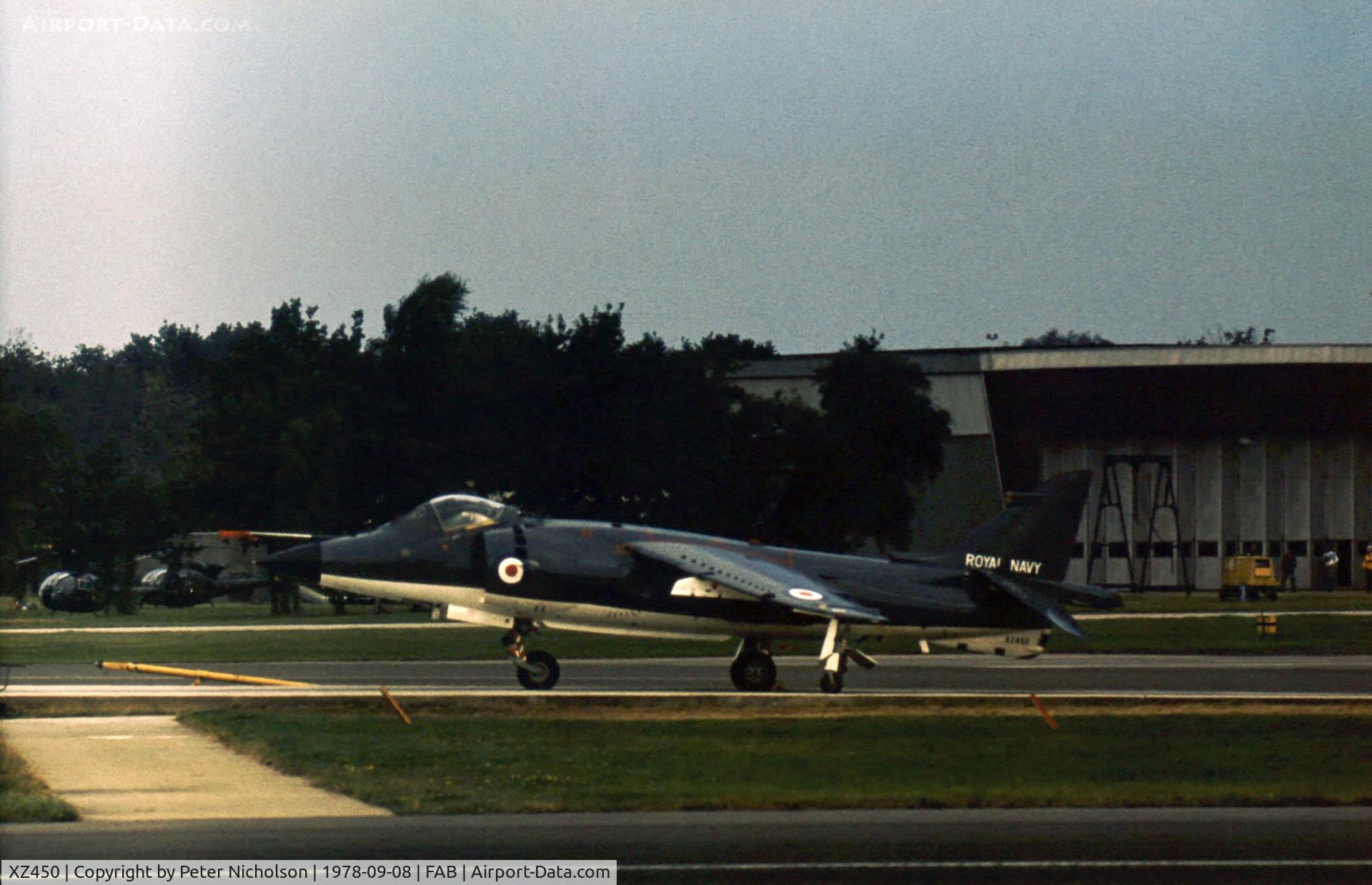 XZ450, 1978 British Aerospace Sea Harrier FRS.1 C/N 41H-912004, Sea Harrier FRS.1 at the 1978 Farnborough Airshow was lost over the Falkland Islands on May 4, 1982.