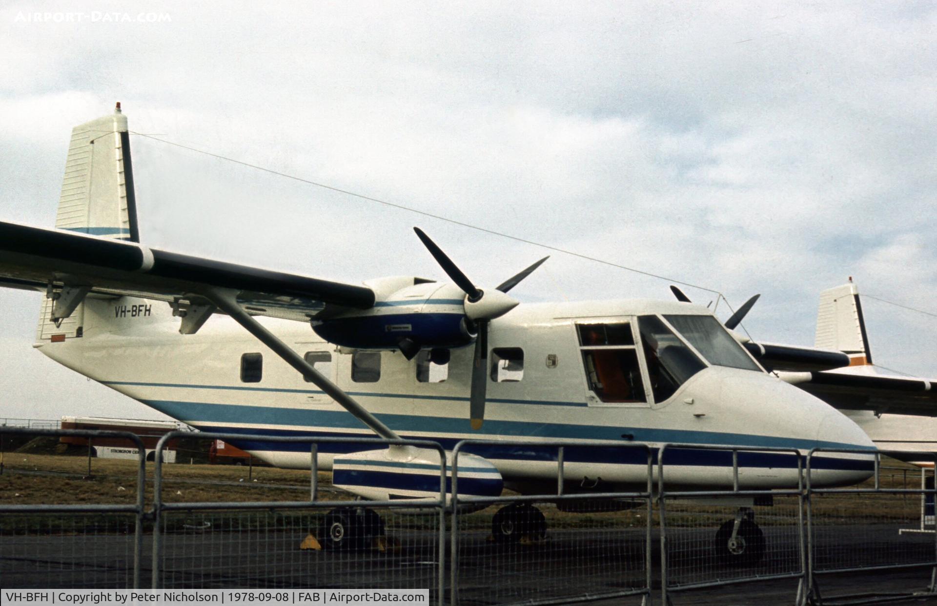 VH-BFH, 1976 GAF N22B Nomad C/N N22B-35, N22B Nomad at the 1978 Farnborough Airshow.