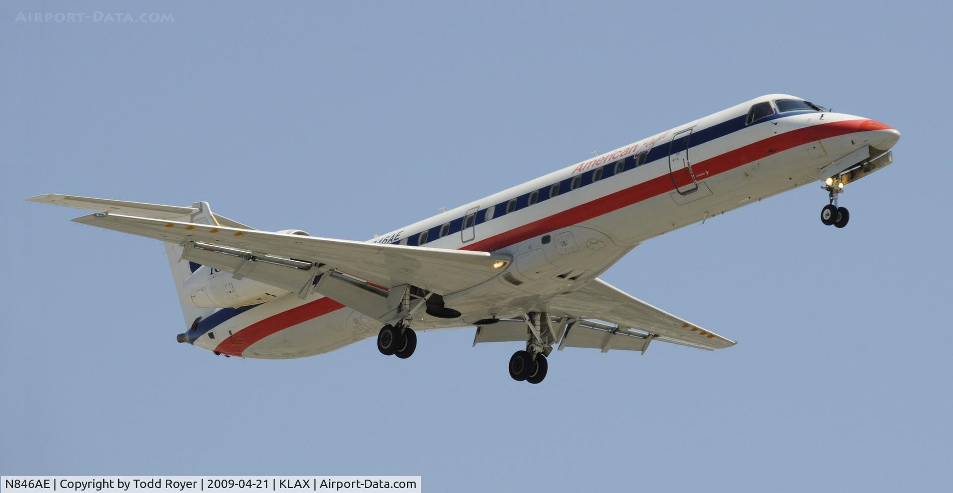 N846AE, 2003 Embraer ERJ-140LR (EMB-135KL) C/N 145692, Landing 24R at LAX