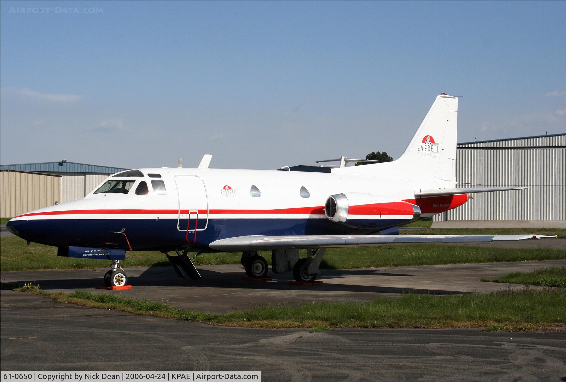 61-0650, 1961 North American CT-39A Sabreliner C/N 265-53, KPAE Everett community college owns this aircraft it makes several trips out of the EVCC hangar each year during good weather, mistakenly has the reg 16-0650 painted on it.