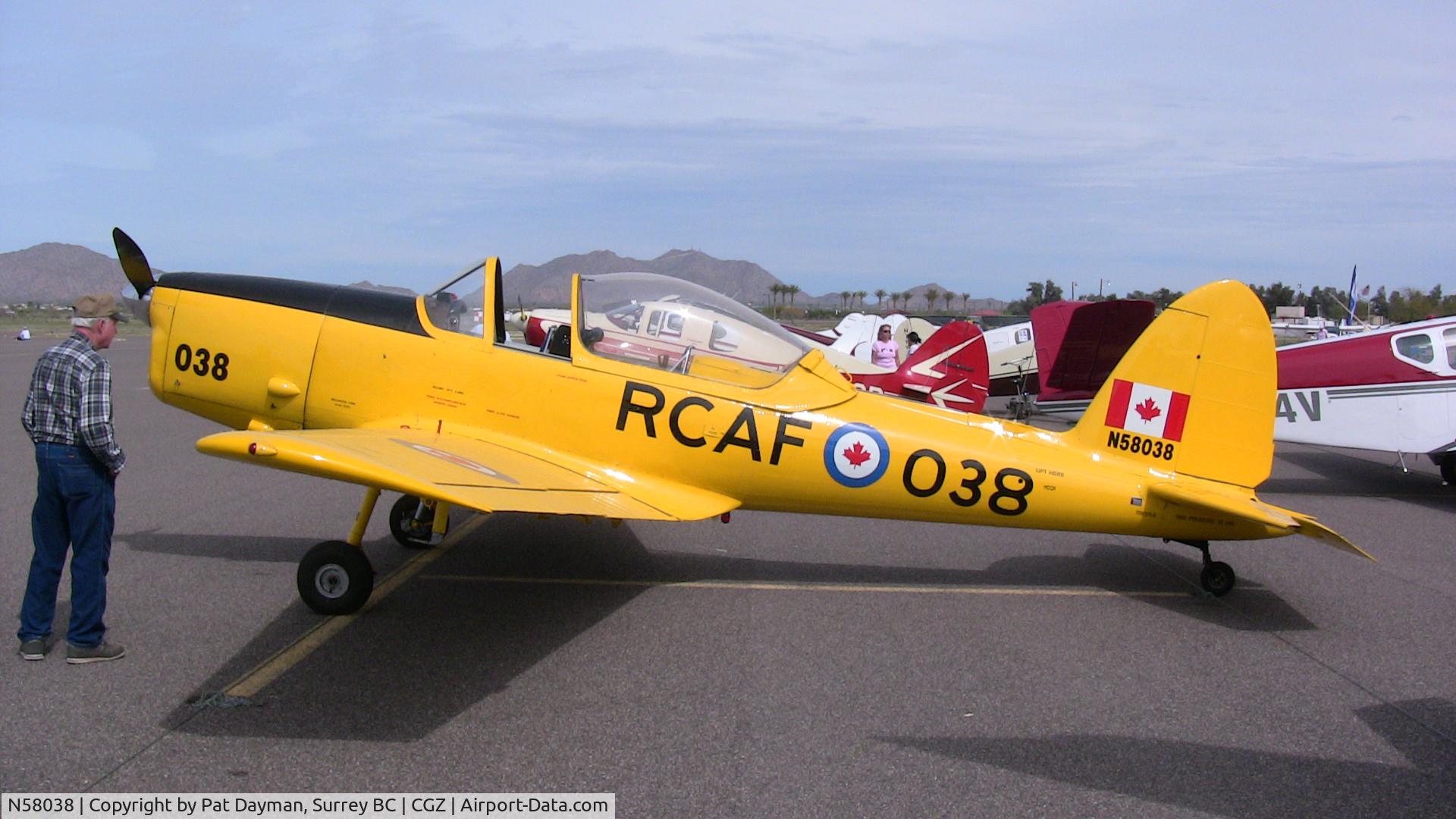 N58038, 1956 De Havilland Canada DHC-1B-2-S5 Chipmunk Mk2 C/N 176-214, Seen at a fly-in in Casa Grande Az. I trained on this very a/c in the RCAF in 1963