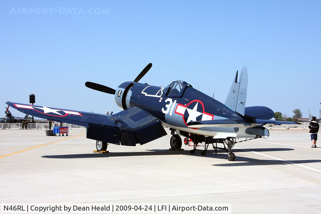N46RL, 1945 Goodyear FG-1D Corsair C/N Not found (92508/N46RL), 1945 Goodyear FG-1D Corsair N46RL, from the Military Aviation Museum in Virginia Beach, VA, on static display at Airpower Over Hampton Roads 2009.