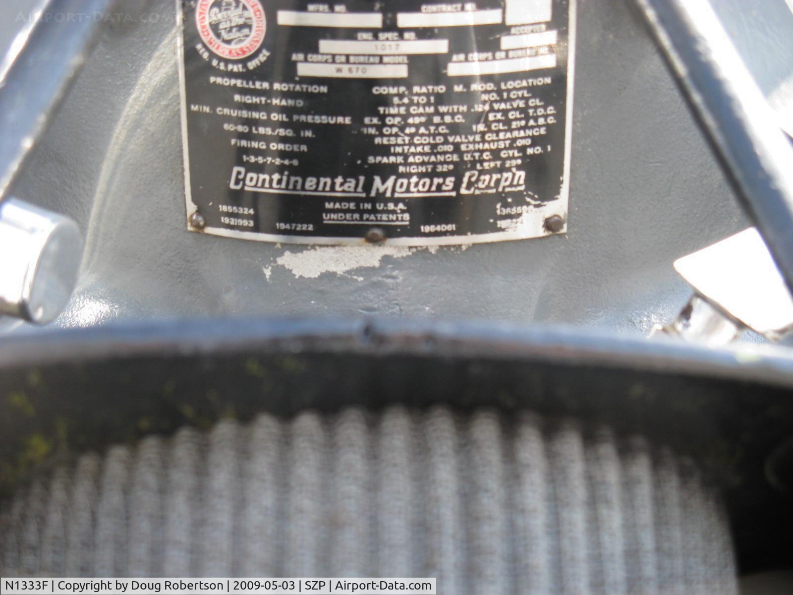 N1333F, Waco UPF-7 C/N 5464, Waco UPF-7, Continental W-670 220 Hp, engine data plate