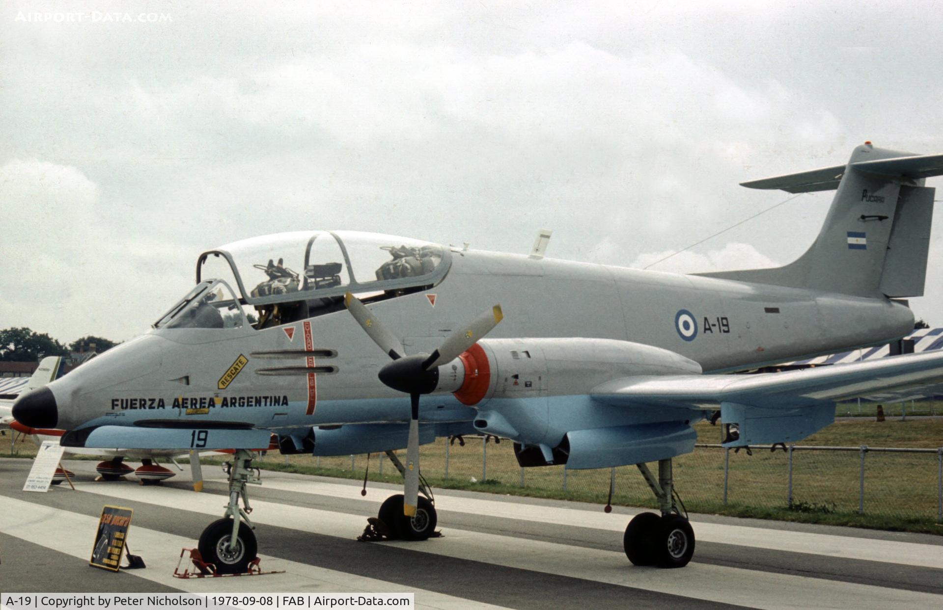 A-19, FMA IA-58A Pucará C/N 019, The nineteenth production Pucara at the 1978 Farnborough Airshow.