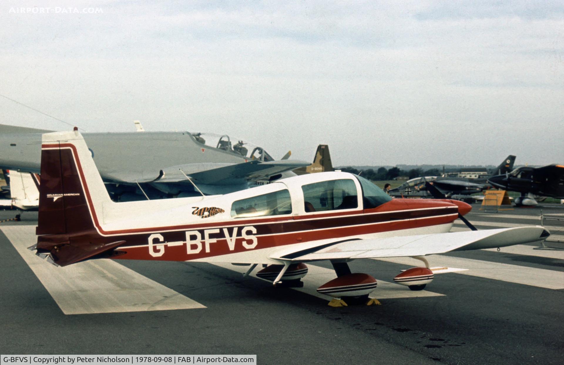 G-BFVS, 1978 Grumman American AA-5B Tiger C/N AA5B-0784, AA-5B on display at the 1978 Farnborough Airshow.