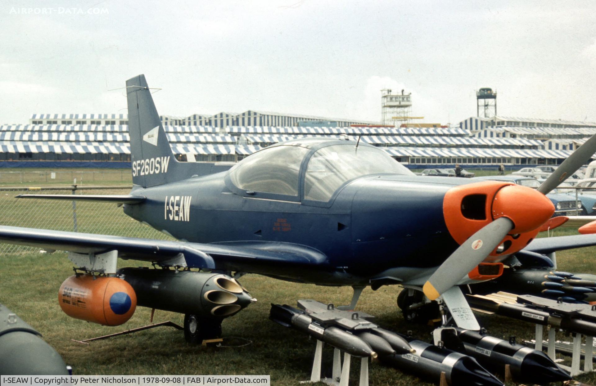 I-SEAW, SIAI-Marchetti SF-260SW C/N 304-28-001, SF.260SW on display at the 1978 Farnborough Airshow.