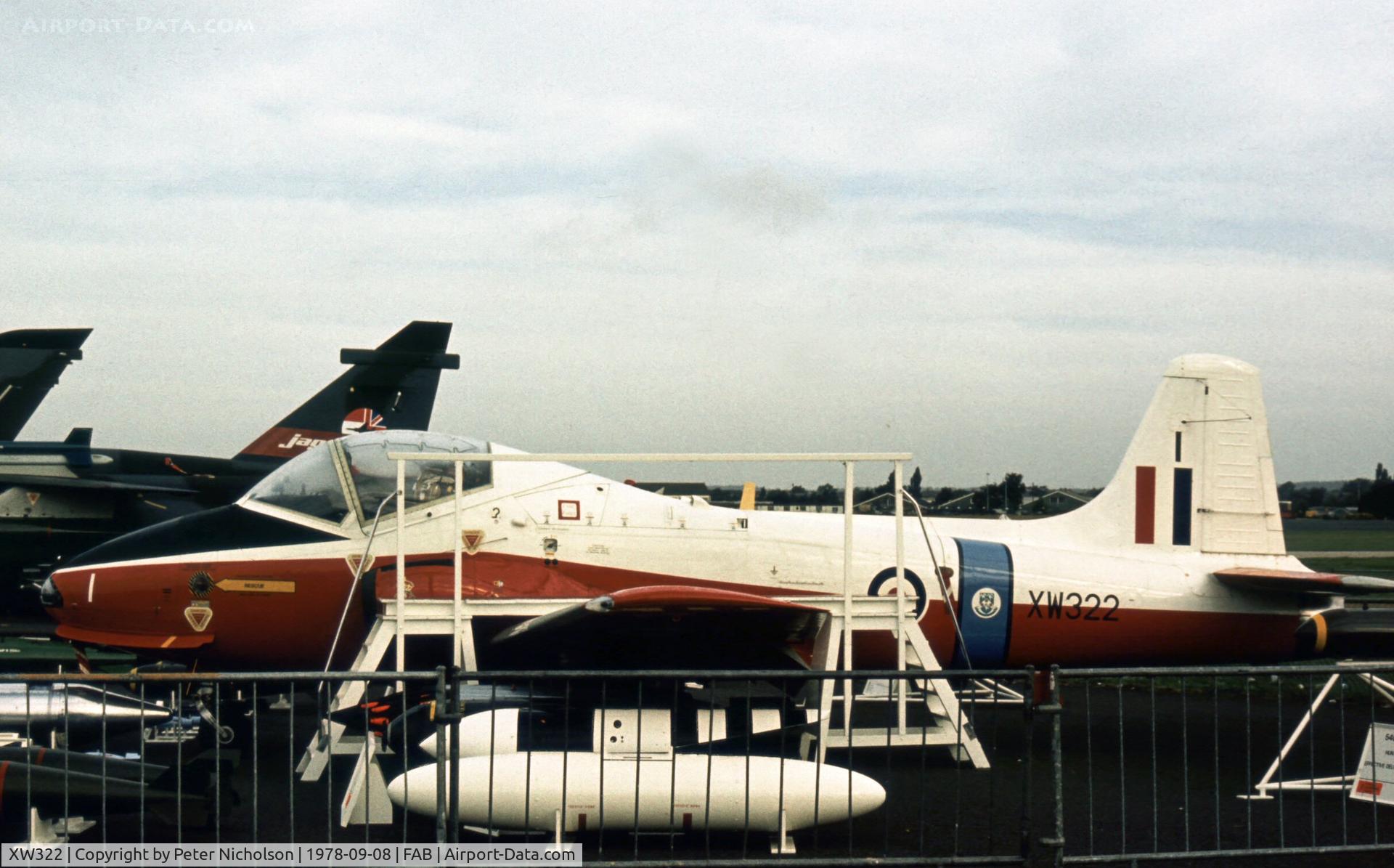 XW322, 1974 BAC 84 Jet Provost T.5A C/N EEP/JP/986, Jet Provost T.5A of the RAF College at Cranwell on display at the 1978 Farnborough Airshow.