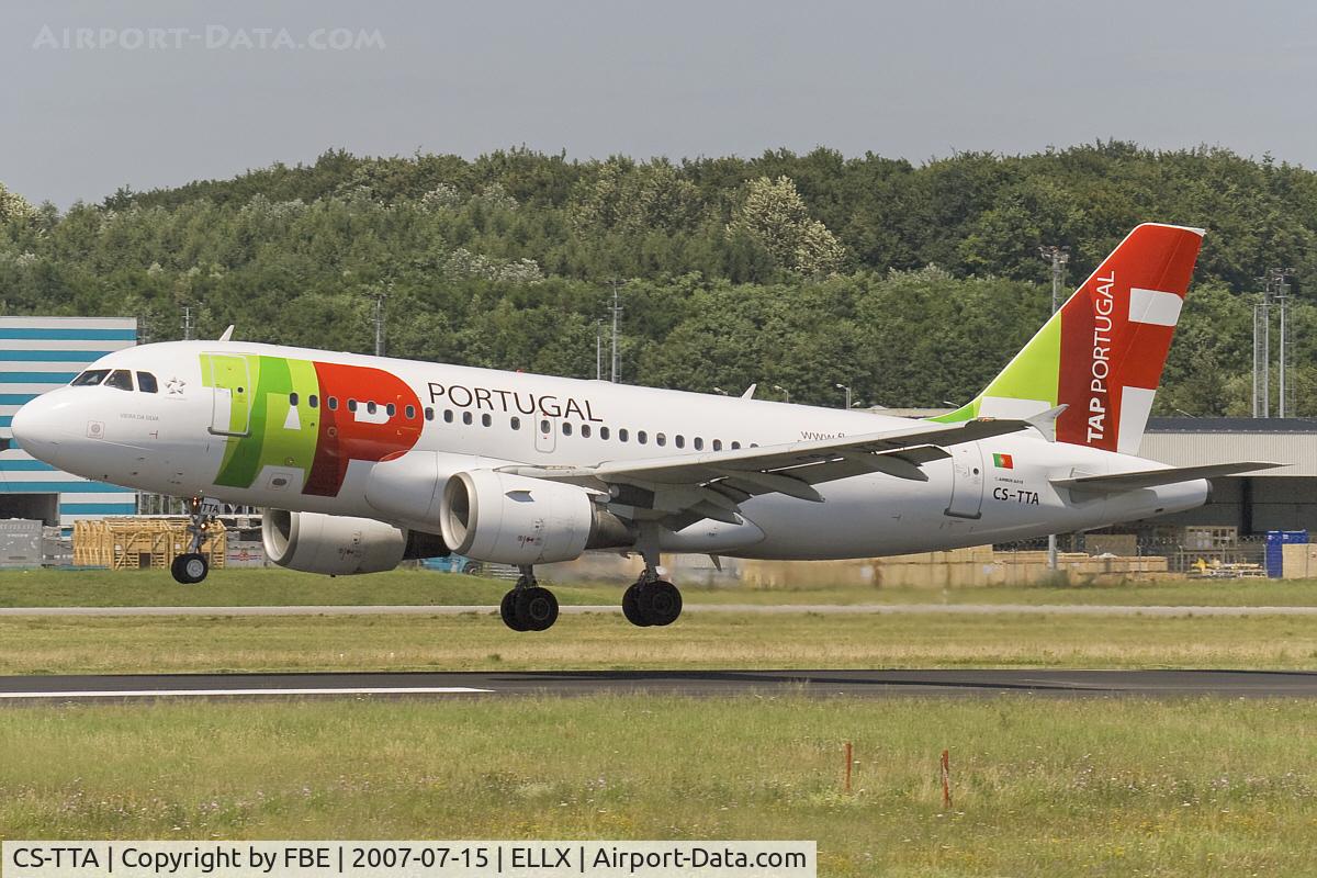 CS-TTA, 1997 Airbus A319-111 C/N 750, TAP A319about to touch down at Luxembourg