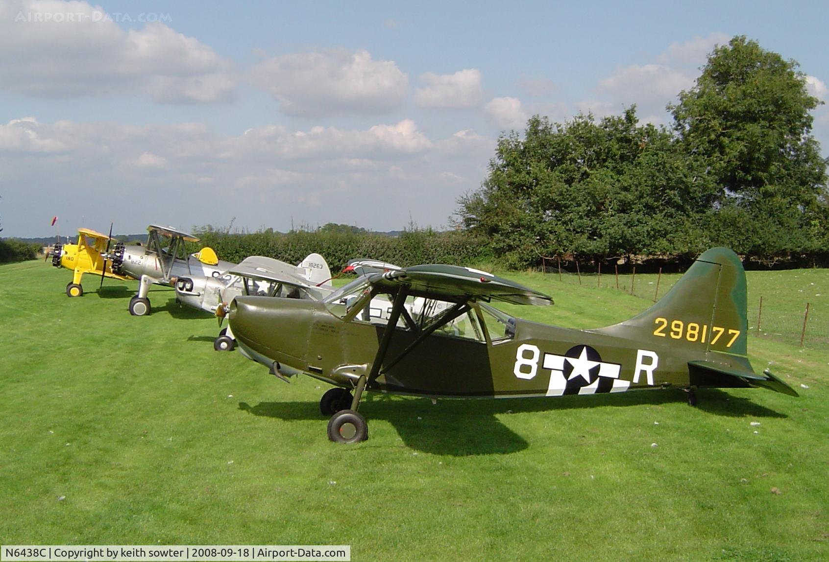N6438C, 1942 Stinson L-5 Sentinel C/N 1428, £ of the Priory Farm residents joined by Cub G-BCNX in a great lineup