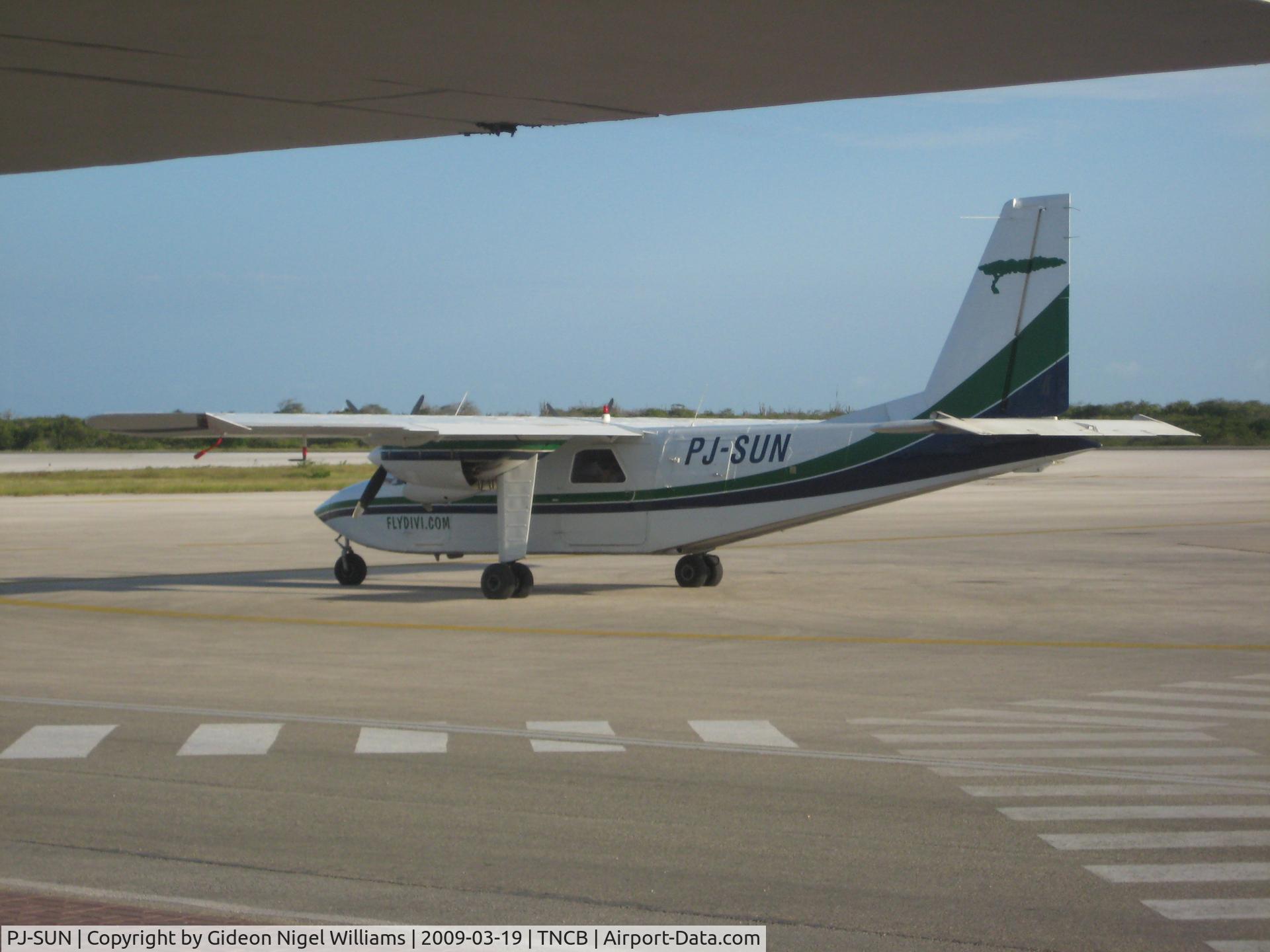 PJ-SUN, 1973 Britten-Norman BN-2A-8 Islander C/N 377, Parked in an unsual position for this particular airline