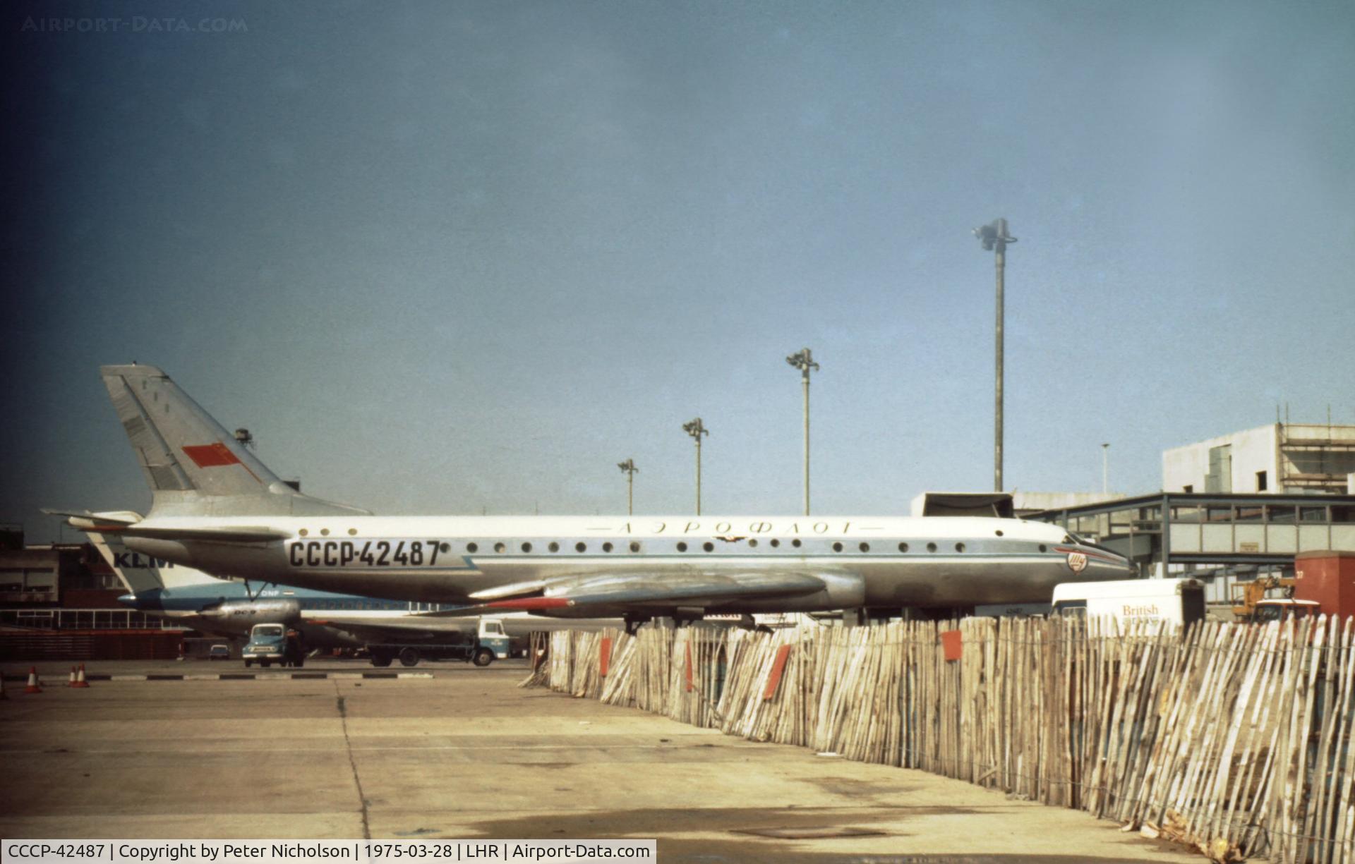 CCCP-42487, 1960 Tupolev Tu-104B C/N 021505, Tupolev Tu-104 Camel of Aeroflot at Heathrow in the Spring of 1975.
