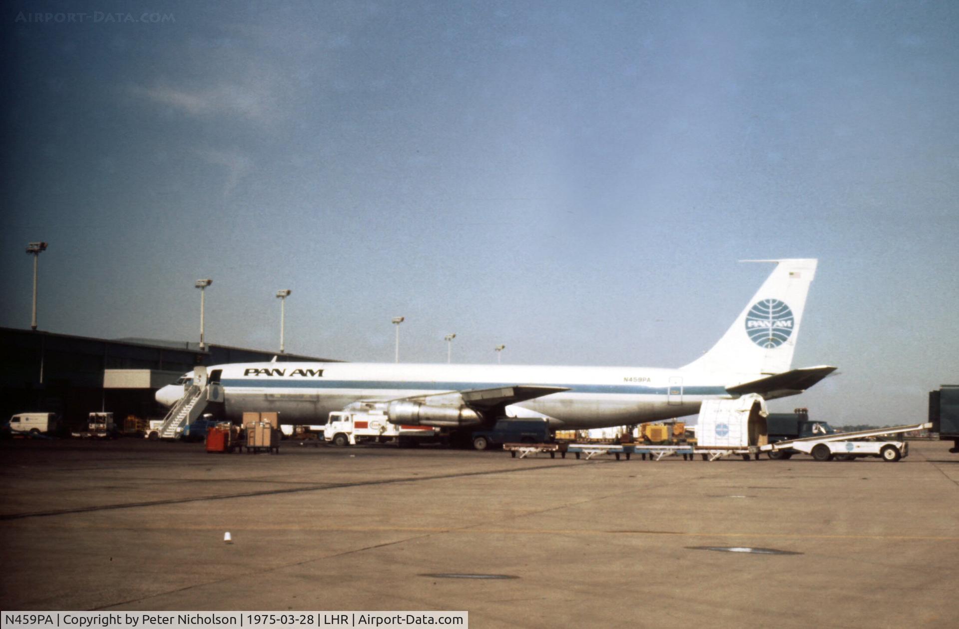 N459PA, 1967 Boeing 707-321C C/N 19369, Boeing 707-321C, Clipper Western Continent,  of Pan American Airways at Heathrow in the Spring of 1975.