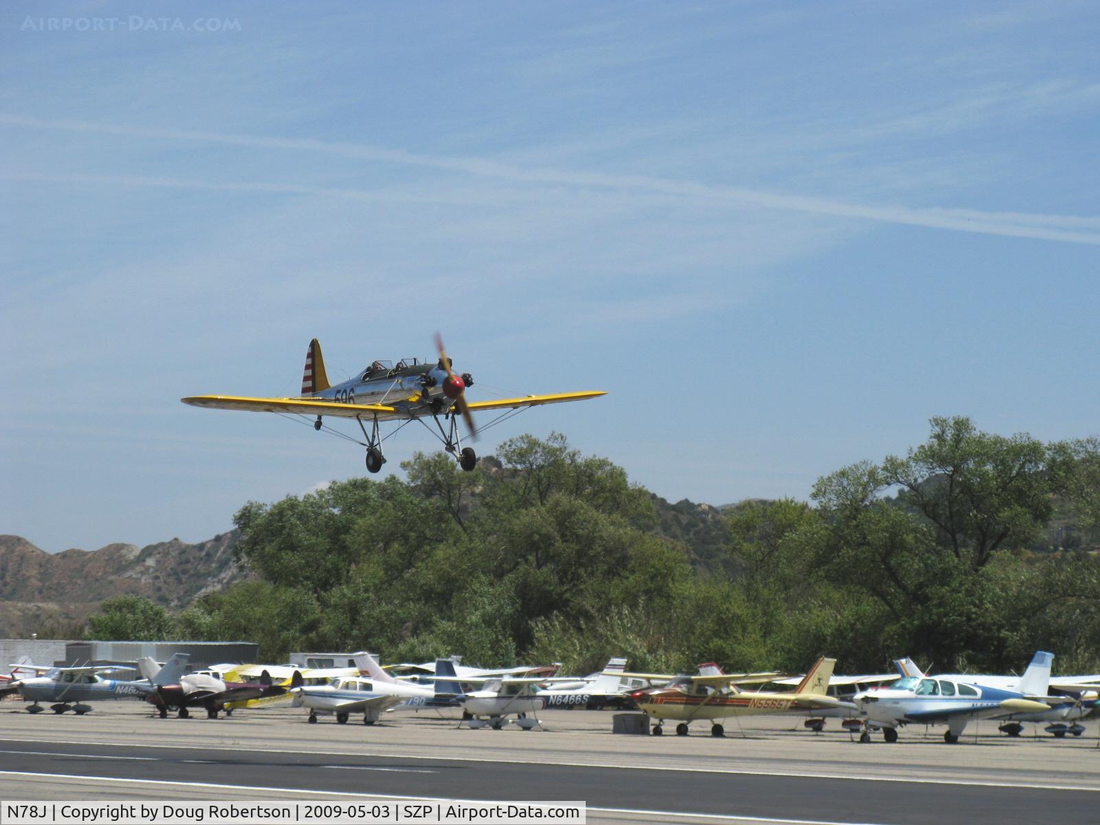 N78J, 1942 Ryan Aeronautical ST3KR C/N 1682, 1942 Ryan Aeronautical ST-3KR, Kinner R-5 160 Hp radial, takeoff climb Rwy 22