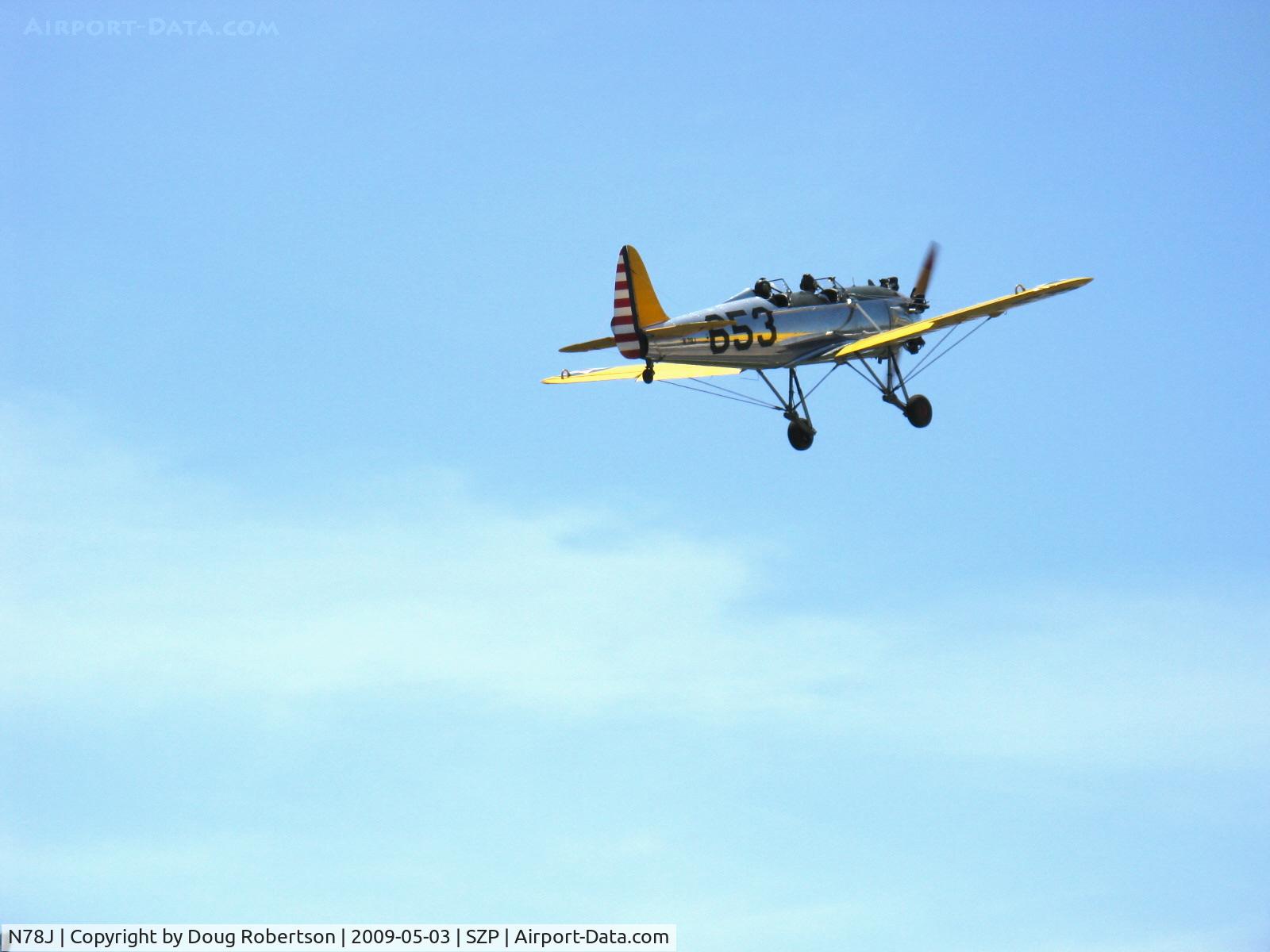 N78J, 1942 Ryan Aeronautical ST3KR C/N 1682, 1942 Ryan Aeronautical ST-3KR, Kinner R-5 160 Hp radial, takeoff climb Rwy 22