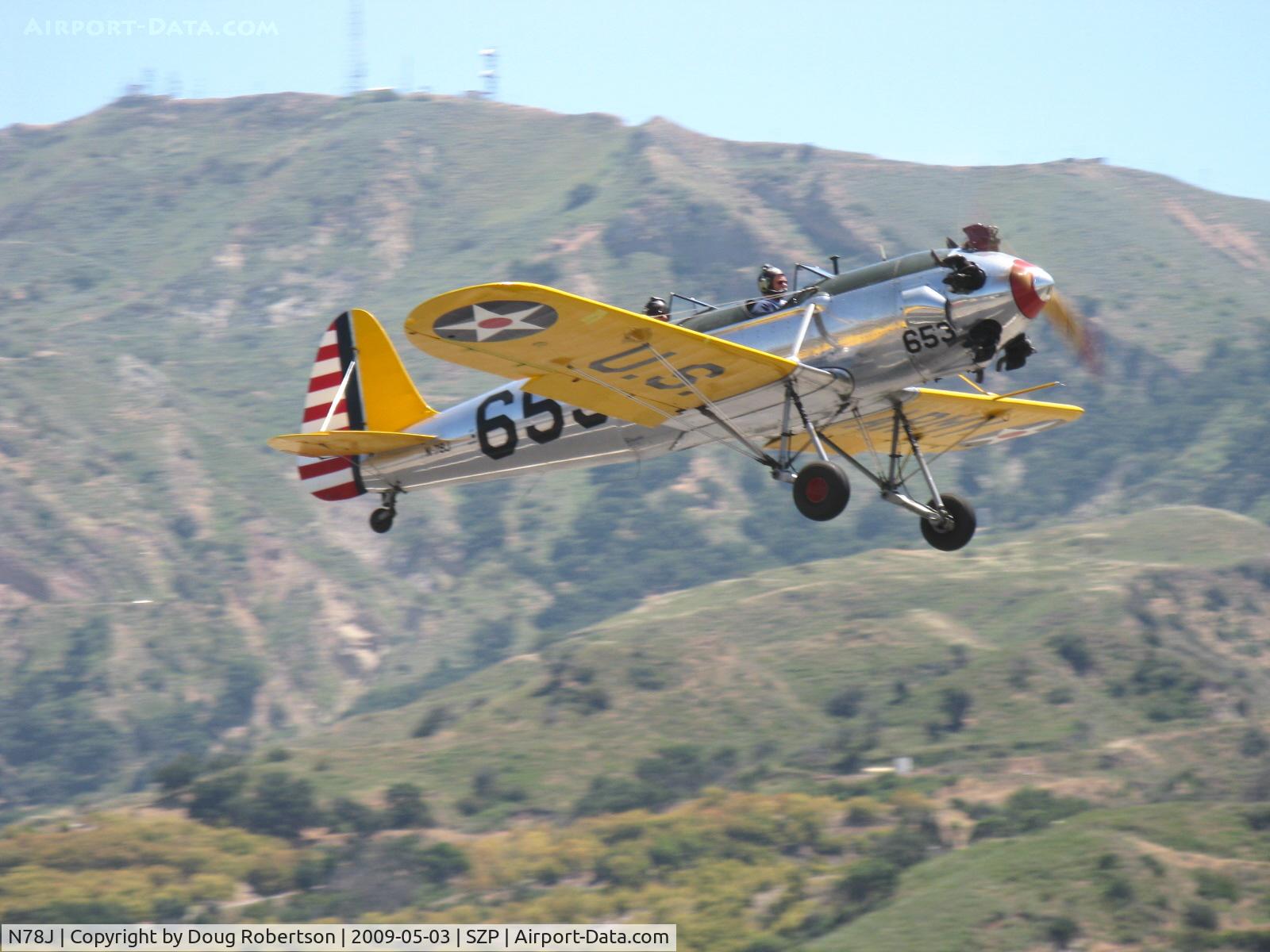 N78J, 1942 Ryan Aeronautical ST3KR C/N 1682, 1942 Ryan Aeronautical ST-3KR, Kinner R-5 160 Hp radial, takeoff climb Rwy 22