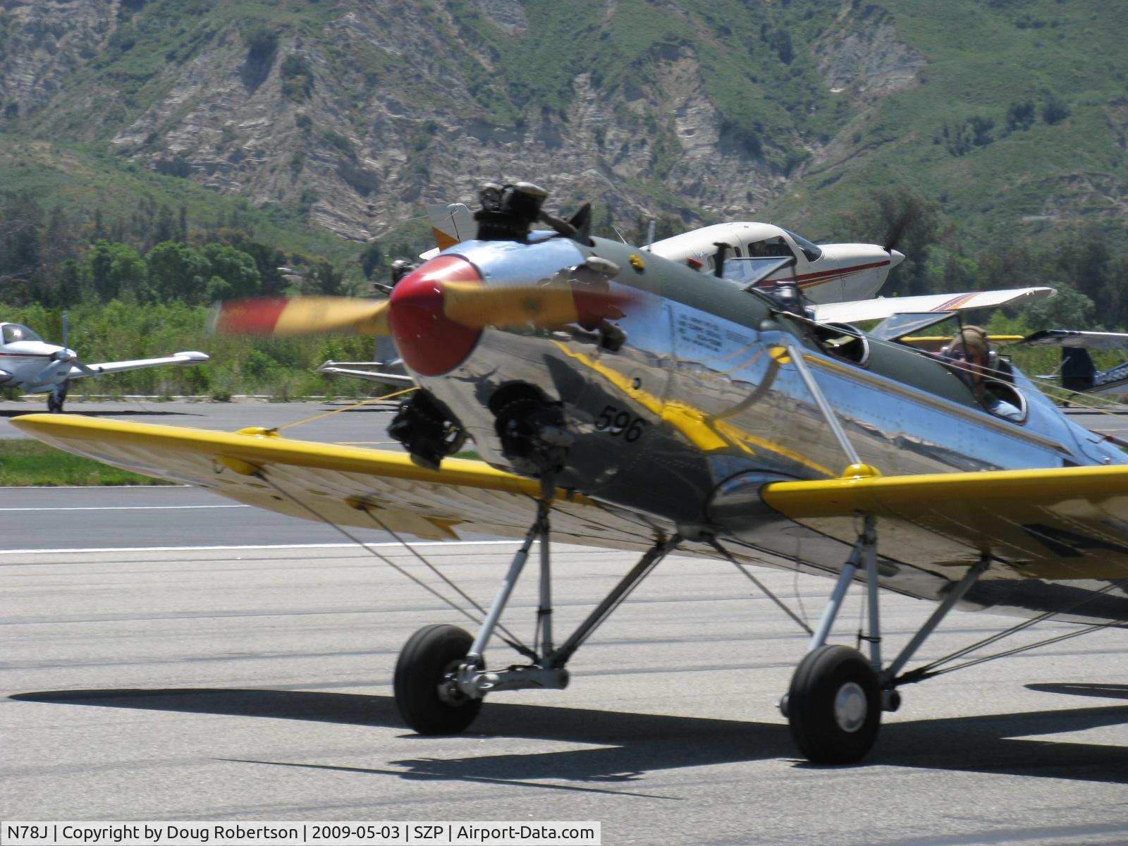 N78J, 1942 Ryan Aeronautical ST3KR C/N 1682, 1942 Ryan ST-3KR as PT-22, Kinner R5 160 Hp radial, taxi to Rwy 22