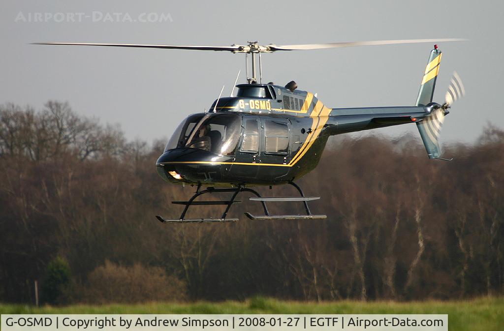 G-OSMD, 1976 Bell 206B JetRanger II C/N 2034, Coming to land at Fairoaks.
